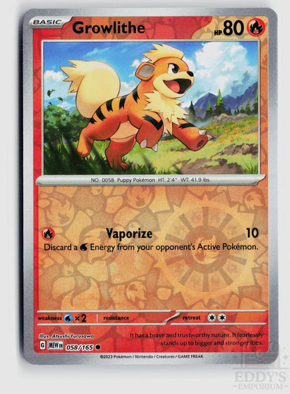 Growlithe 058/165 151 Pokemon Reverse Holo Common NM