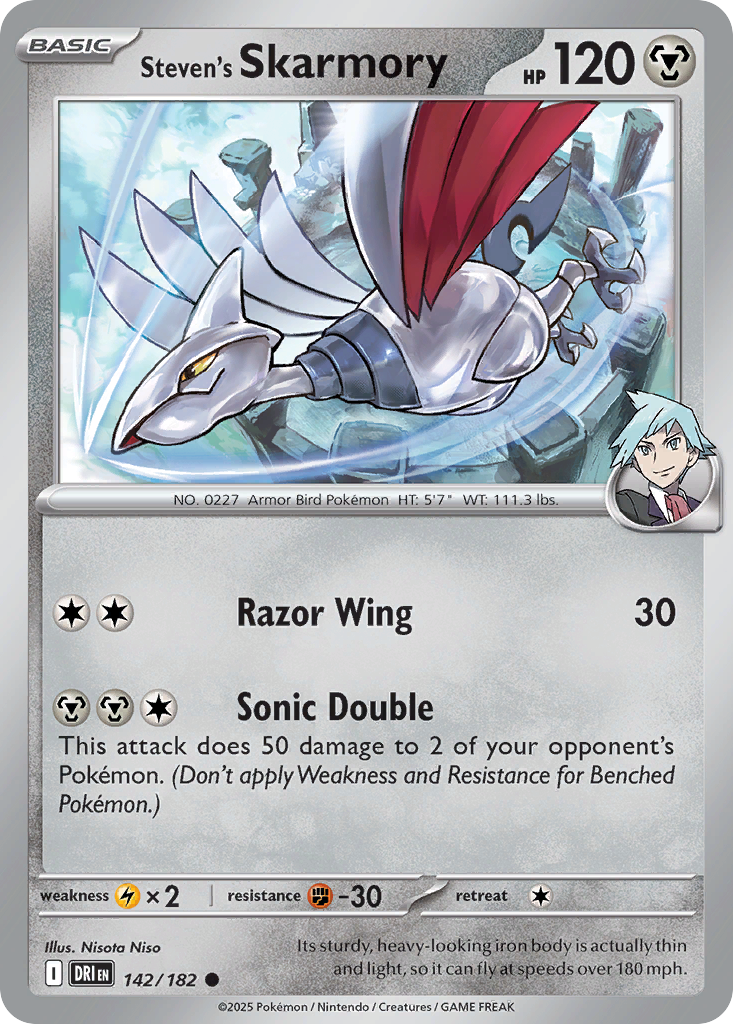 Steven's Skarmory 142/182 Destined Rivals Pokemon Reverse Holo
