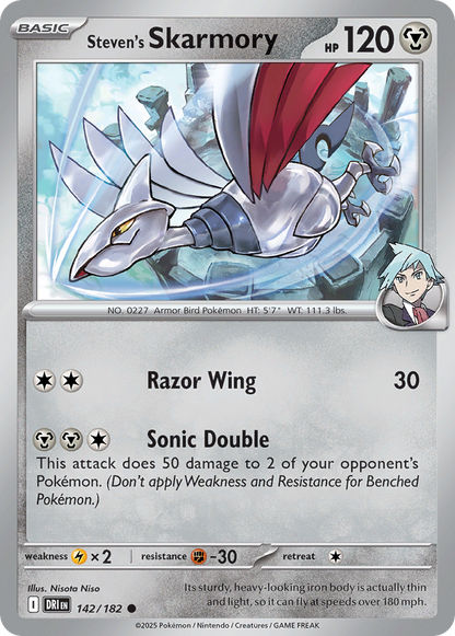 Steven's Skarmory 142/182 Destined Rivals Pokemon Reverse Holo