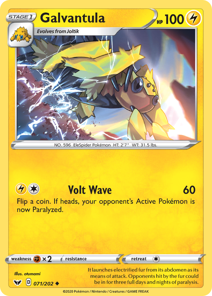 Galvantula 071/202 Sword & Shield Pokemon Reverse Holo Uncommon NM