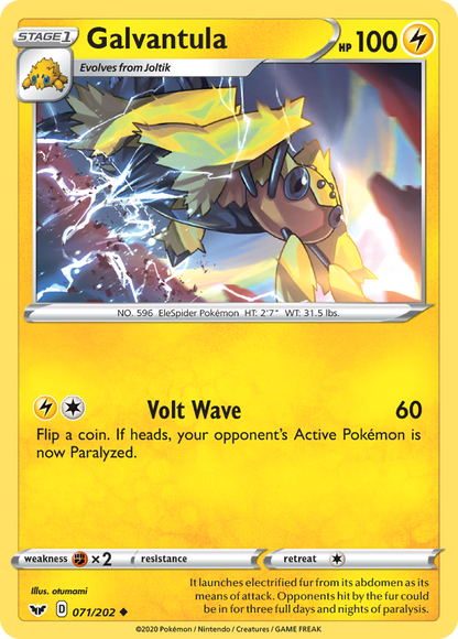 Galvantula 071/202 Sword & Shield Pokemon Reverse Holo Uncommon NM