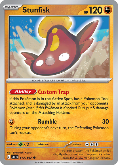 Stunfisk 112/197 Obsidian Flames Pokemon Reverse Holo Uncommon NM