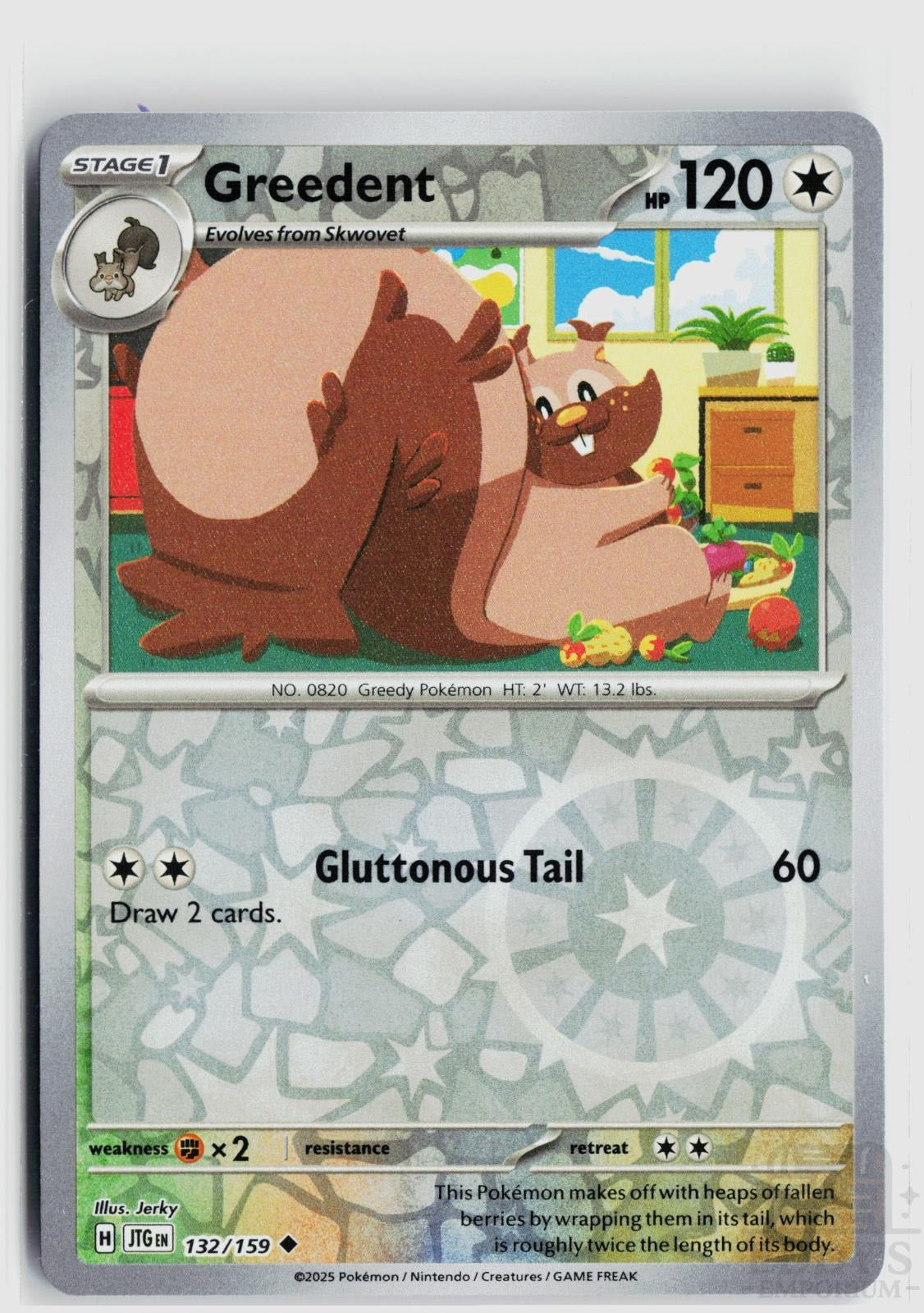 Greedent 132/159 Journey Together Pokemon Reverse Holo Uncommon NM