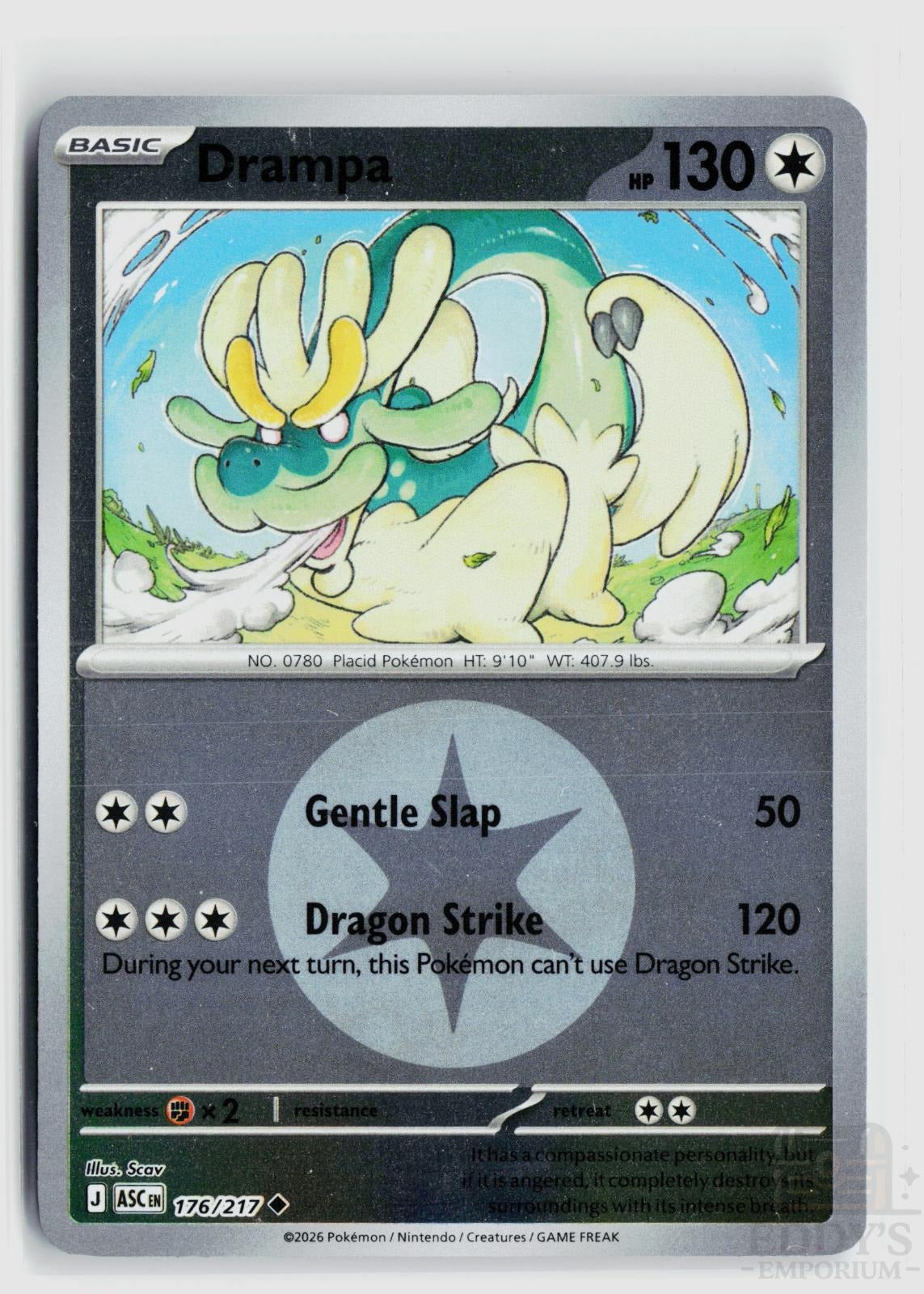 Drampa (Energy Symbol Pattern) 176/217 Ascended Heroes Pokemon Reverse Holo NM