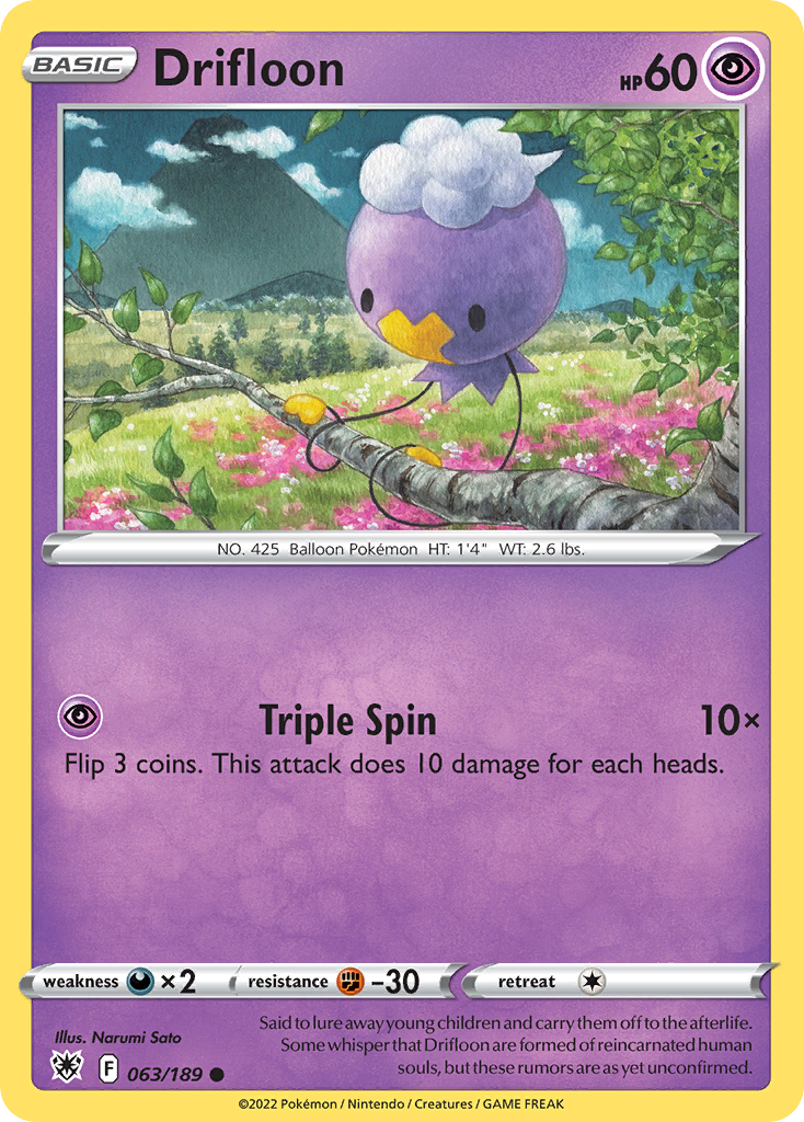 Drifloon 063/189 Astral Radiance Pokemon Reverse Holo Common NM
