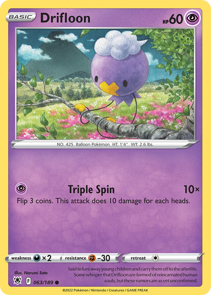 Drifloon 063/189 Astral Radiance Pokemon Reverse Holo Common NM