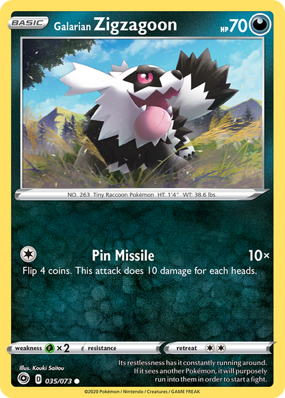 Galarian Zigzagoon 035/073 Champion's Path Pokemon Reverse Holo Common NM
