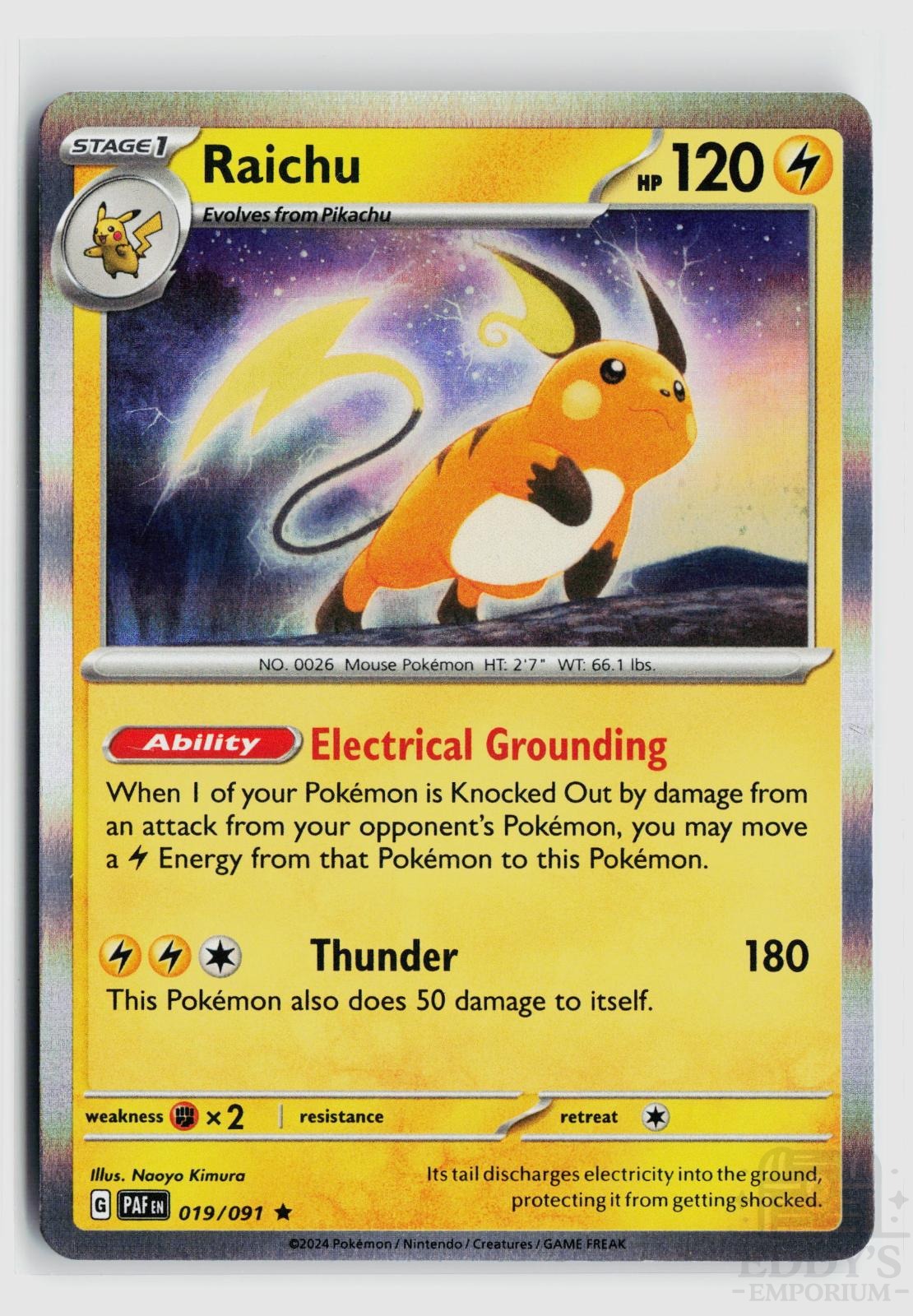 Raichu 019/091 Paldean Fates Pokemon Holo Rare NM