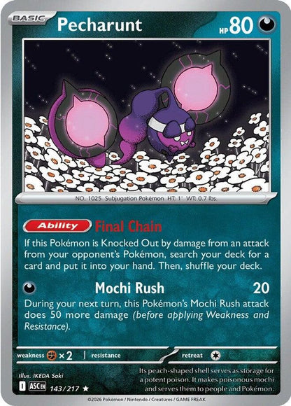 Pecharunt 143/217 Ascended Heroes Pokemon Holo Rare NM