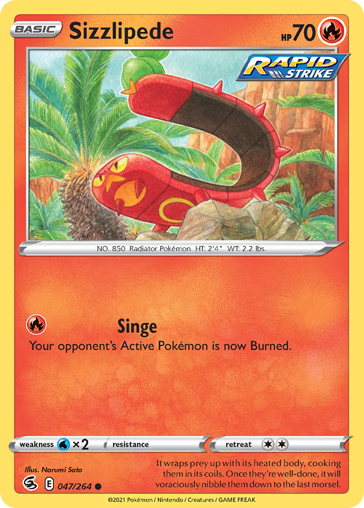 Sizzlipede 047/264 Fusion Strike Pokemon Reverse Holo Common NM