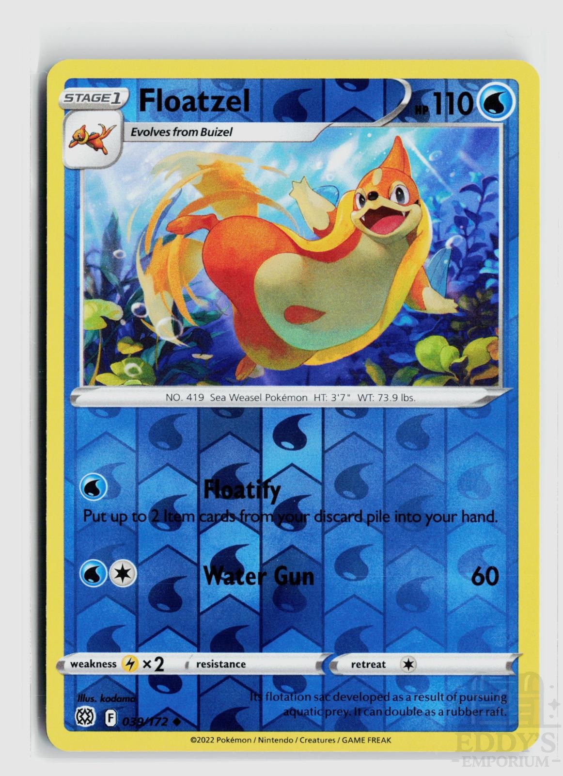 Floatzel 039/172 Brilliant Stars Pokemon Reverse Holo Uncommon NM
