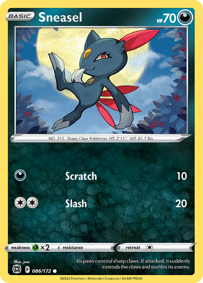 Sneasel 086/172 Brilliant Stars Pokemon Reverse Holo Common NM