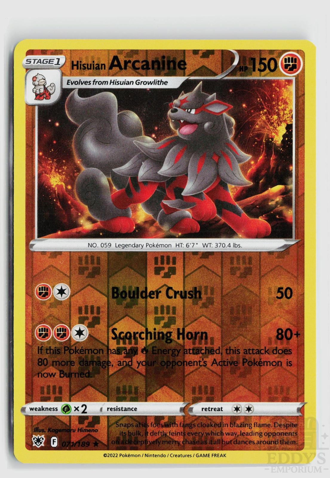 Hisuian Arcanine 071/189 Astral Radiance Pokemon Reverse Holo Rare NM
