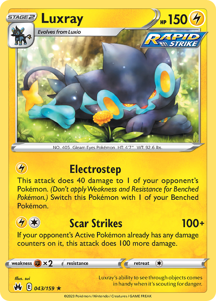 Luxray 043/159 Crown Zenith Pokemon Reverse Holo Rare NM