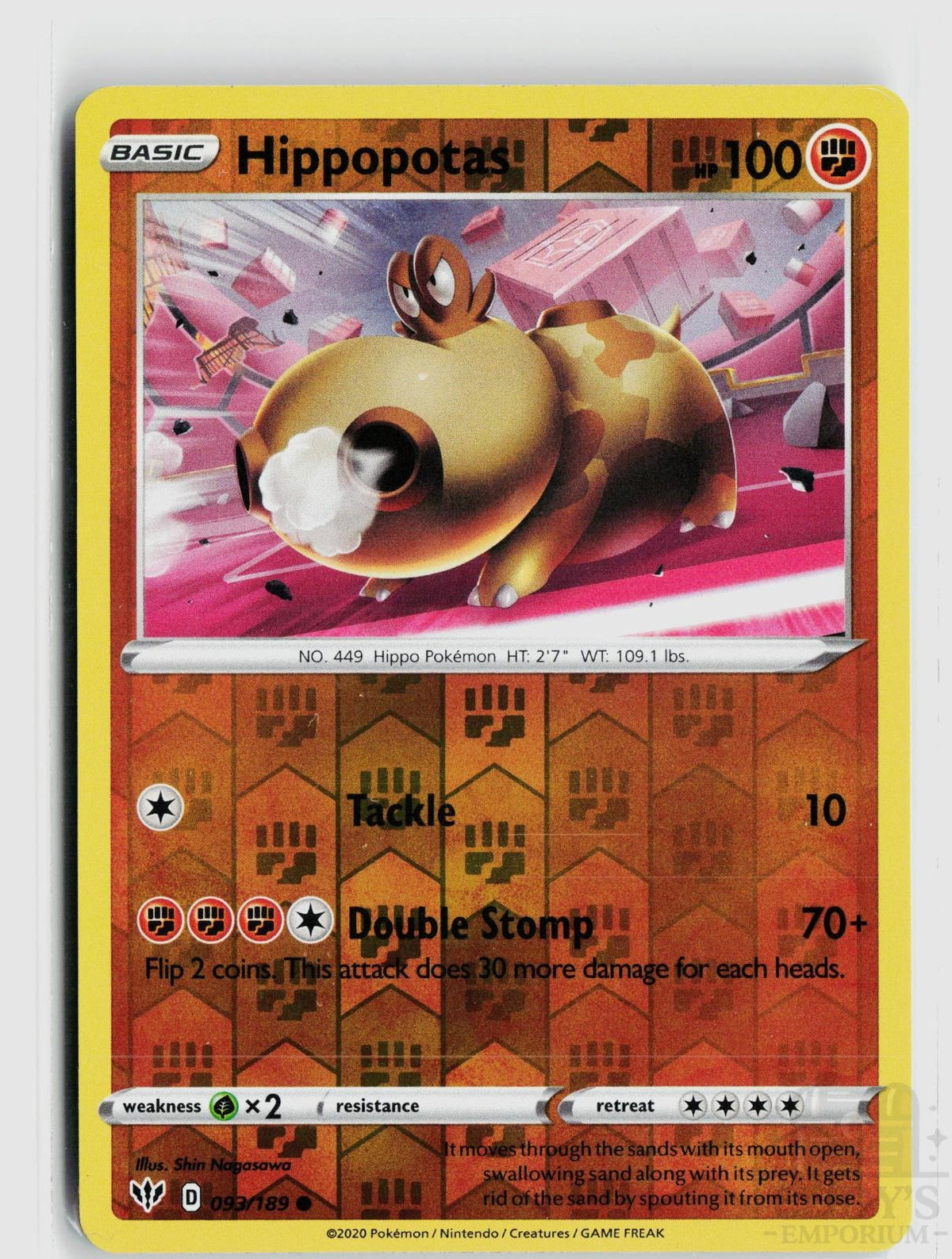 Hippopotas 093/189 Darkness Ablaze Pokemon Reverse Holo Common NM