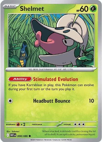 Shelmet 008/086 White Flare Pokemon Reverse Holo Common NM