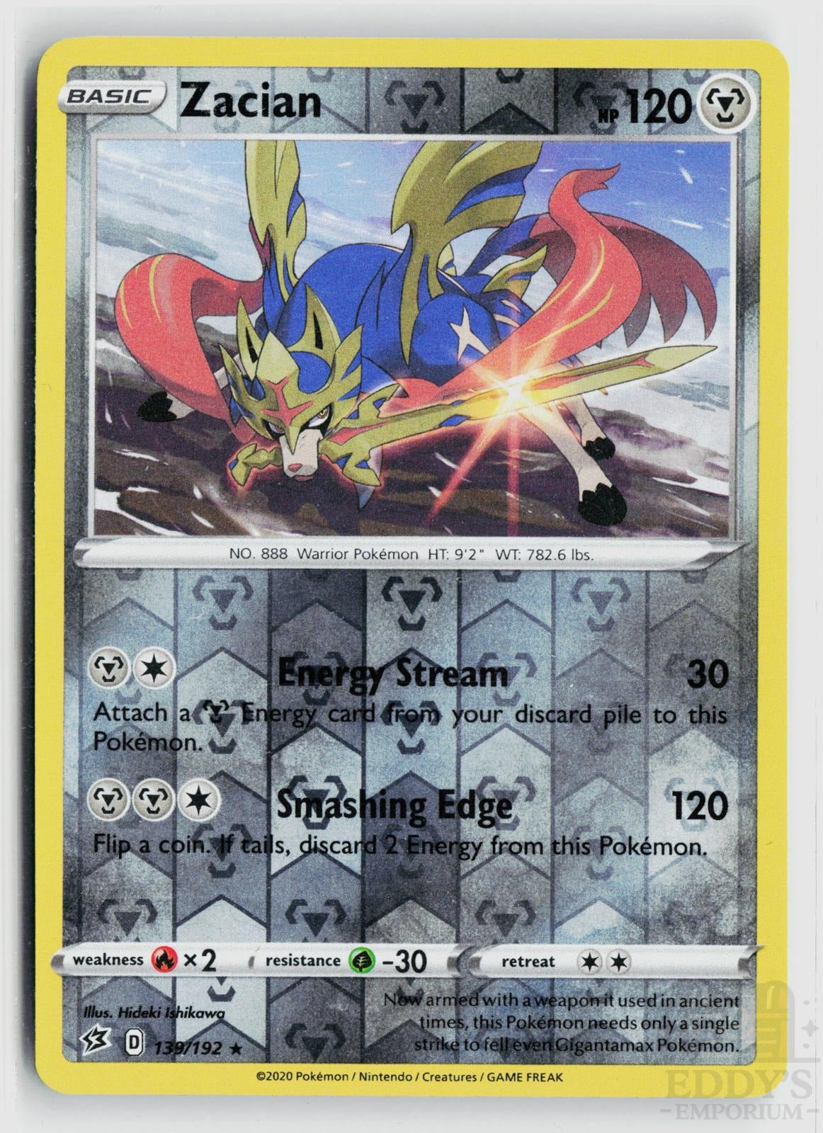 Zacian 139/192 Rebel Clash Pokemon Reverse Holo Rare NM