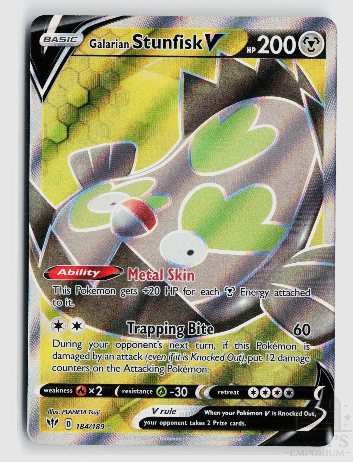 Galarian Stunfisk V 184/189 Darkness Ablaze Pokemon Holo Ultra Rare