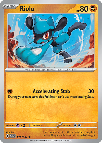 Riolu 076/132 Mega Evolution Pokemon Reverse Holo Common NM