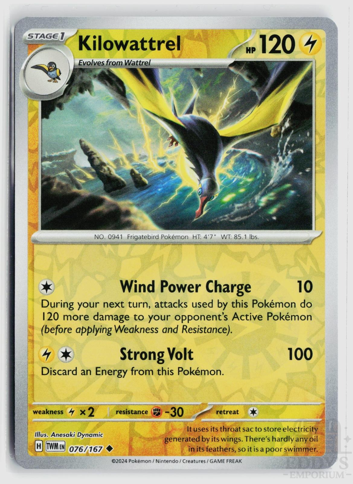 Kilowattrel 076/167 Twilight Masquerade Pokemon Reverse Holo Uncommon NM
