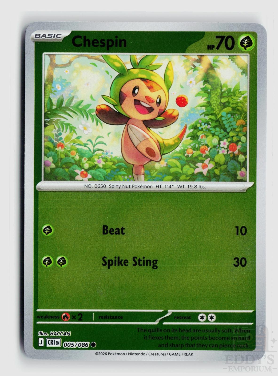 Chespin 005/086 Chaos Rising Pokemon Reverse Holo Common NM