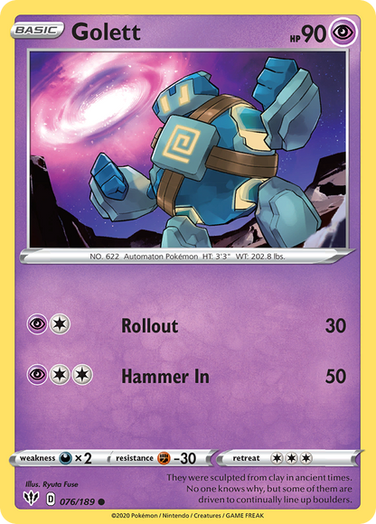 Golett 076/189 Darkness Ablaze Pokemon Reverse Holo Common NM