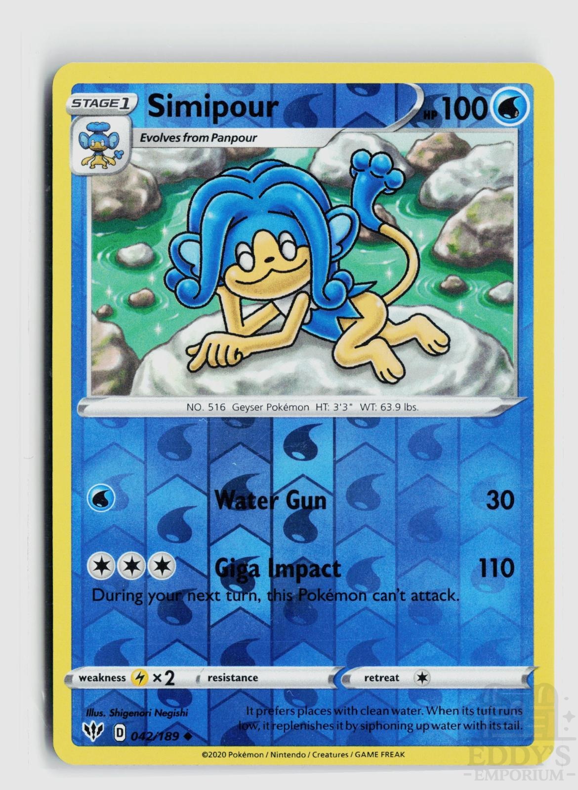 Simipour 042/189 Darkness Ablaze Pokemon Reverse Holo Uncommon NM