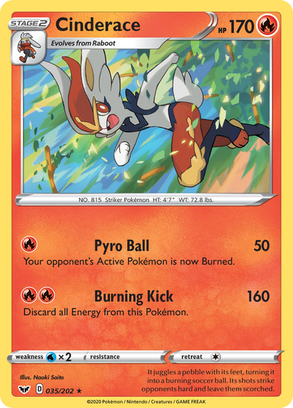 Cinderace 035/202 Sword & Shield Pokemon Holo Rare NM