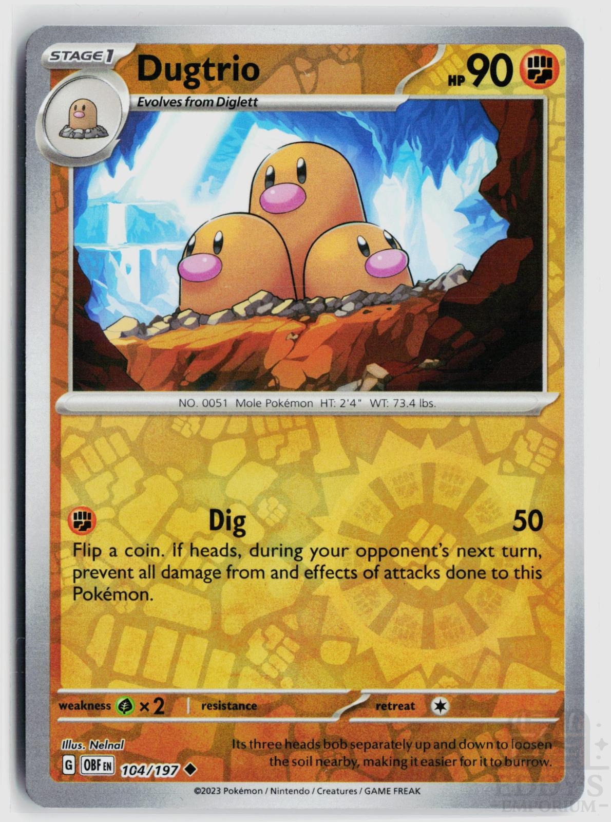Dugtrio 104/197 Obsidian Flames Pokemon Reverse Holo Uncommon NM