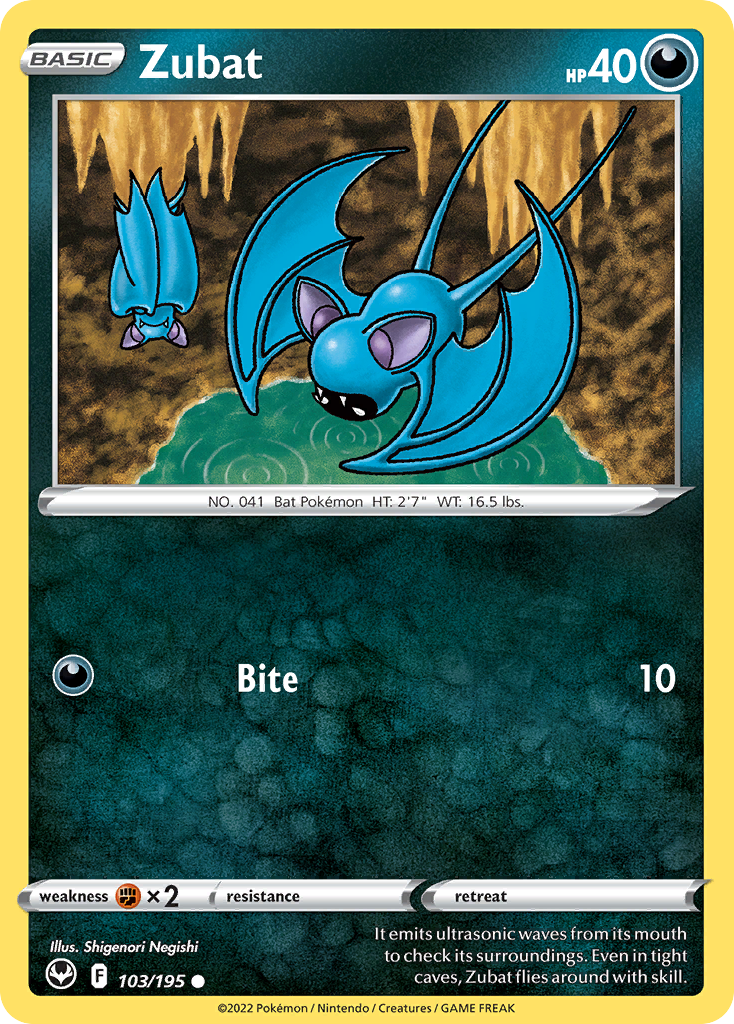 Zubat 103/195 Silver Tempest Pokemon Reverse Holo Common NM