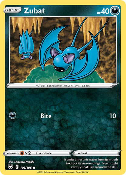 Zubat 103/195 Silver Tempest Pokemon Reverse Holo Common NM
