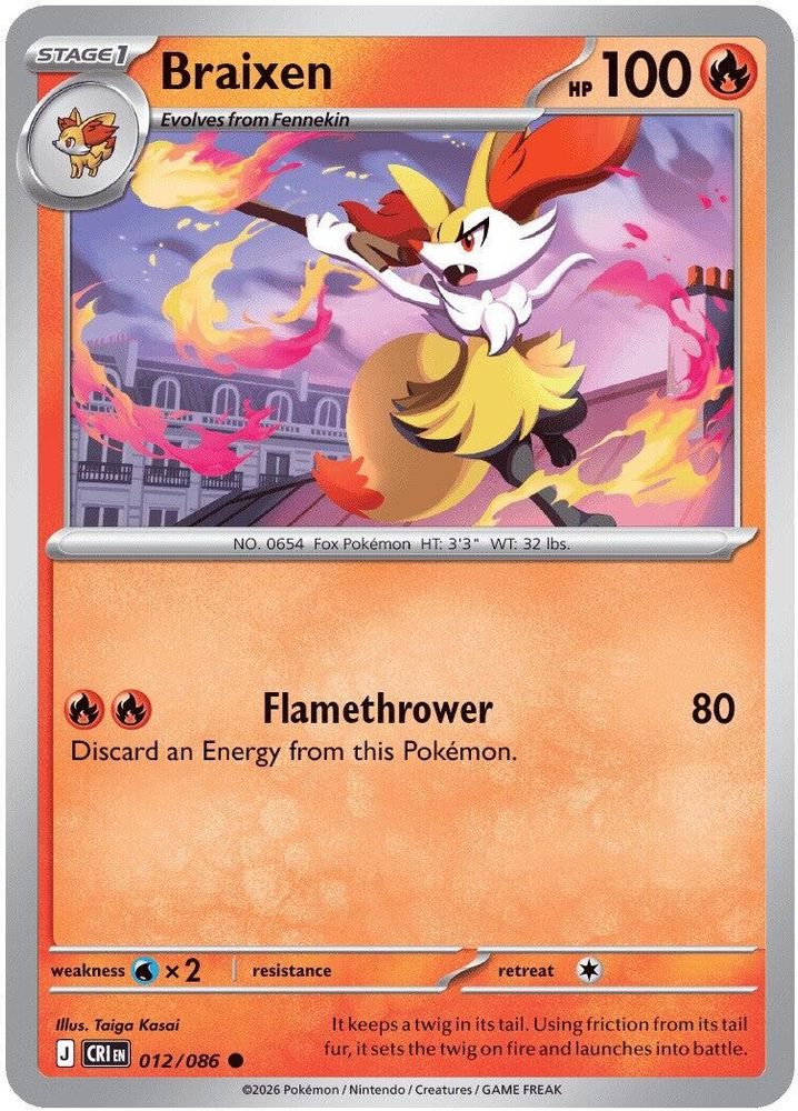 Braixen 012/086 Chaos Rising Pokemon Reverse Holo Common NM