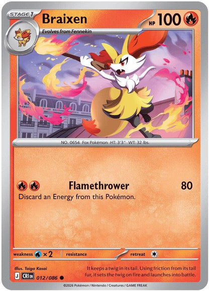 Braixen 012/086 Chaos Rising Pokemon Reverse Holo Common NM
