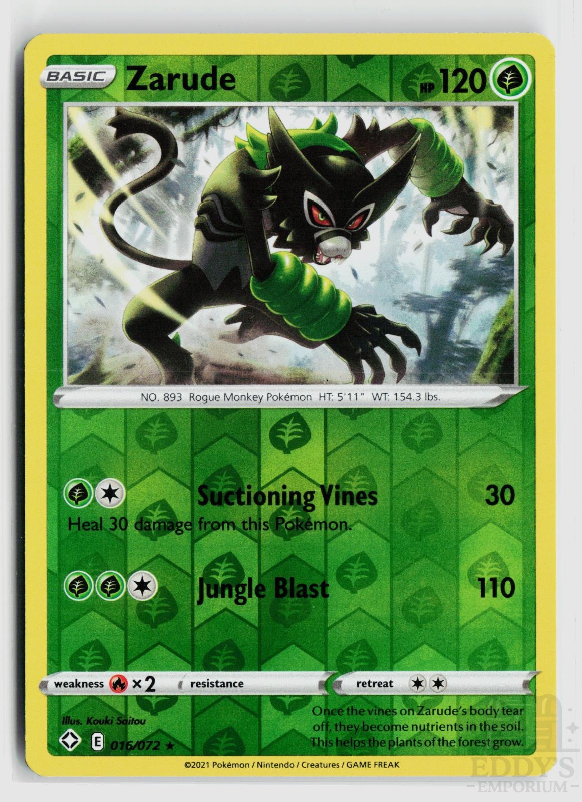 Zarude 016/072 Shining Fates Pokemon Reverse Holo Rare NM