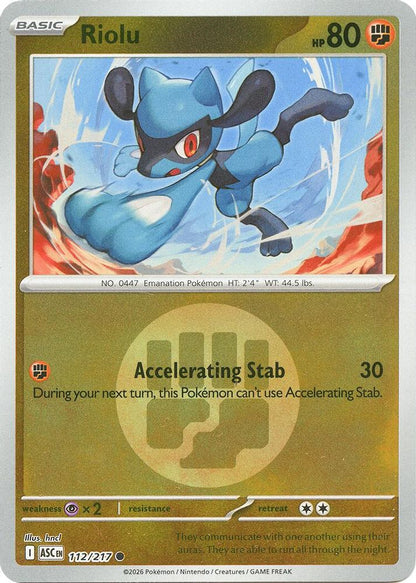 Riolu (Energy Symbol Pattern) 112/217 Ascended Heroes Pokemon Reverse Holo NM