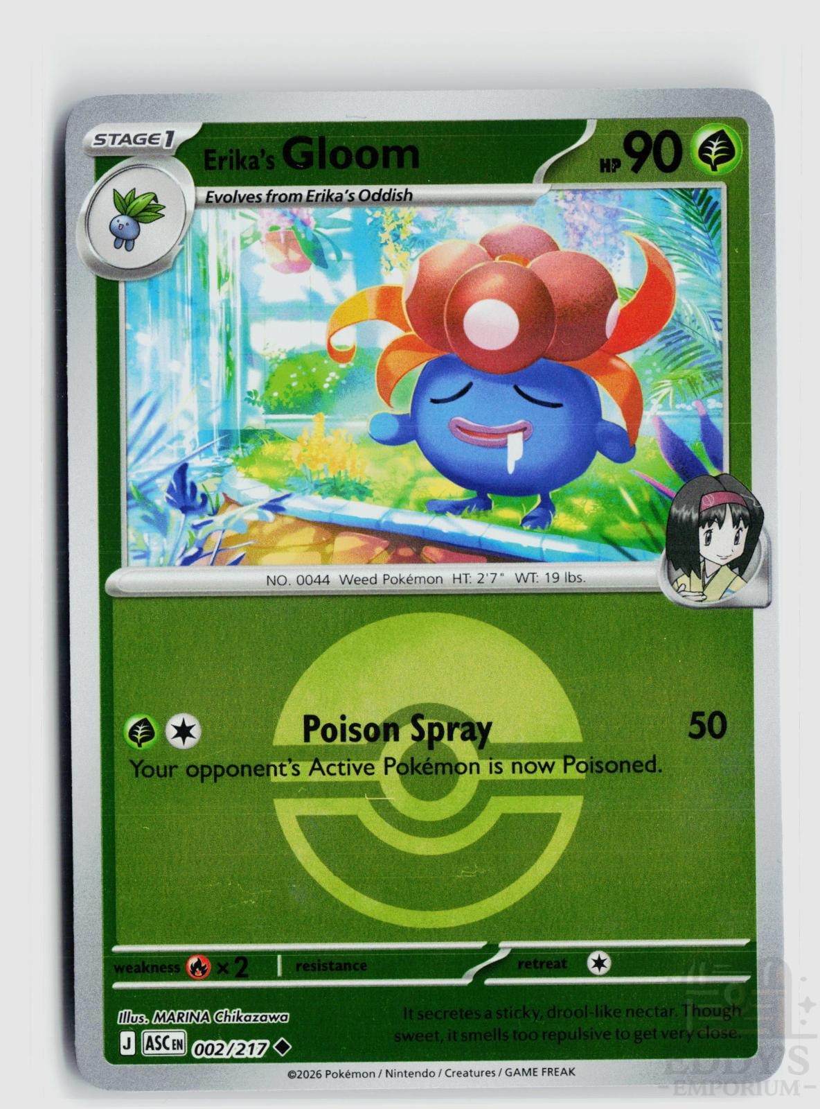 Erika's Gloom (Energy Symbol Pattern) 002/217 Ascended Heroes Pokemon Reverse Holo NM