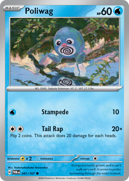 Poliwag 041/167 Twilight Masquerade Pokemon Reverse Holo Common NM
