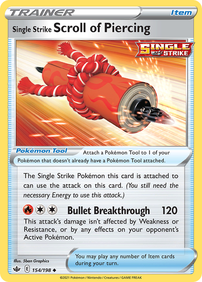 Single Strike Scroll of Piercing 154/198 Chilling Reign Pokemon Reverse Holo NM