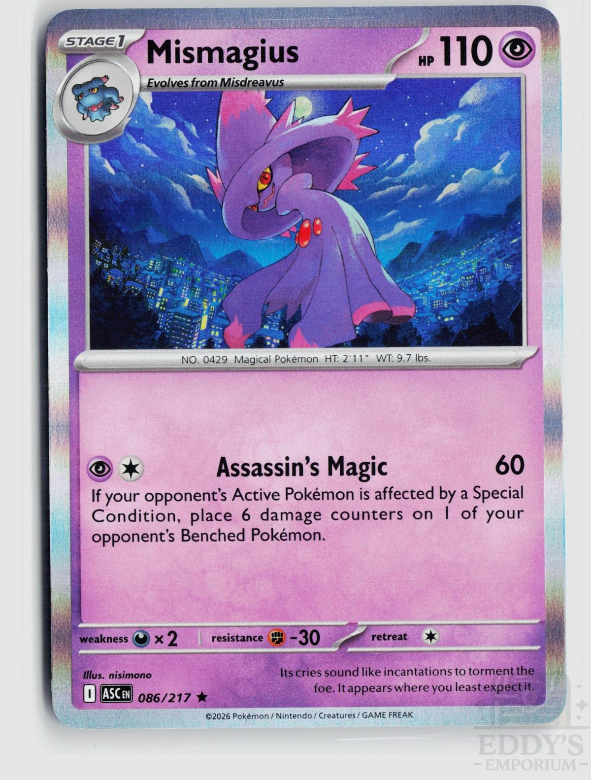 Mismagius 086/217 Ascended Heroes Pokemon Holo Rare NM