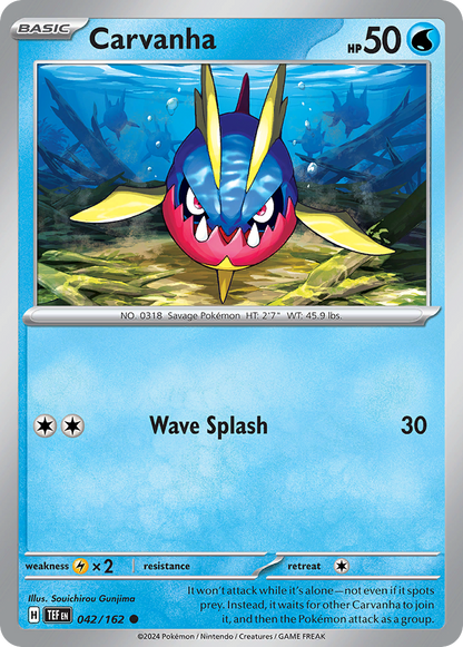 Carvanha 042/162 Temporal Forces Pokemon Reverse Holo Common NM