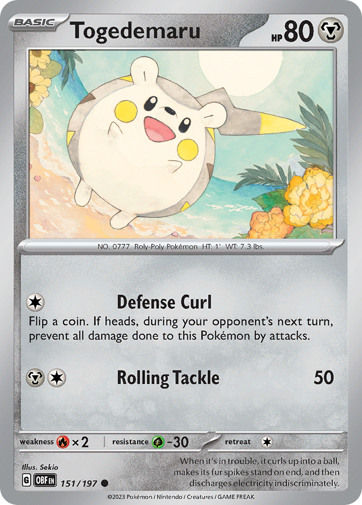 Togedemaru 151/197 Obsidian Flames Pokemon Reverse Holo Common NM