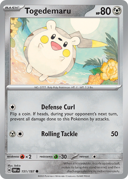 Togedemaru 151/197 Obsidian Flames Pokemon Reverse Holo Common NM