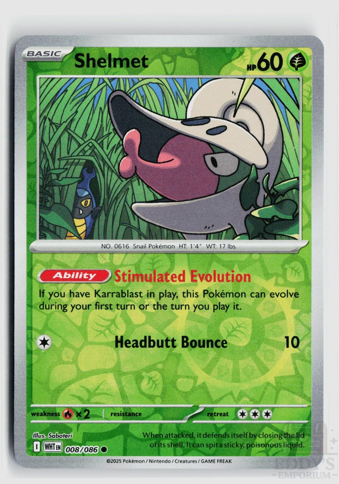 Shelmet 008/086 White Flare Pokemon Reverse Holo Common NM
