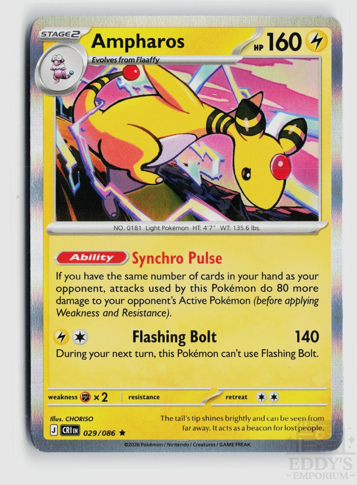 Ampharos 029/086 Chaos Rising Pokemon Holo Rare NM
