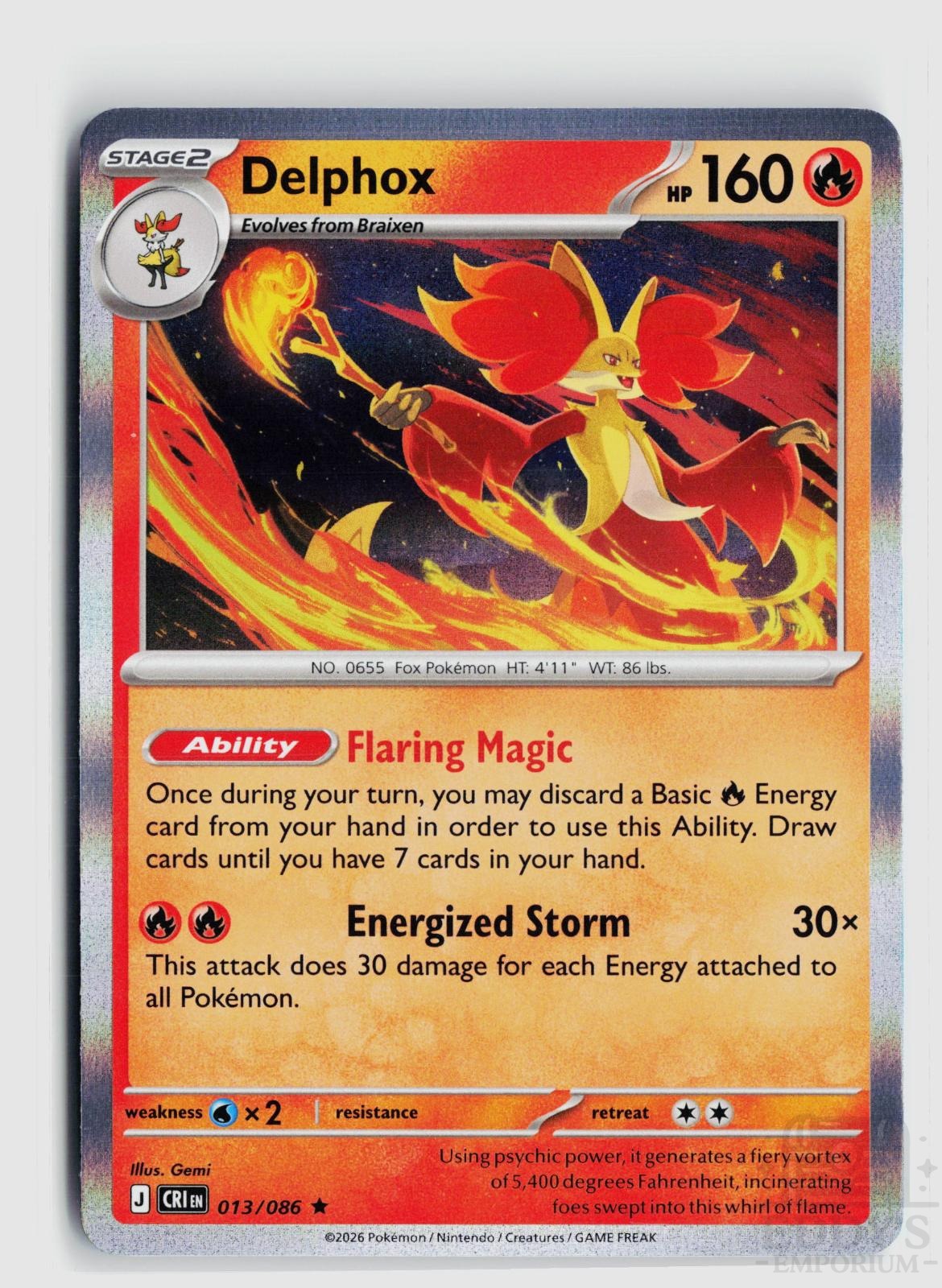 Delphox 013/086 Chaos Rising Pokemon Holo Rare NM
