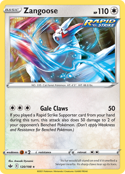 Zangoose 120/198 Chilling Reign Pokemon Reverse Holo Rare NM