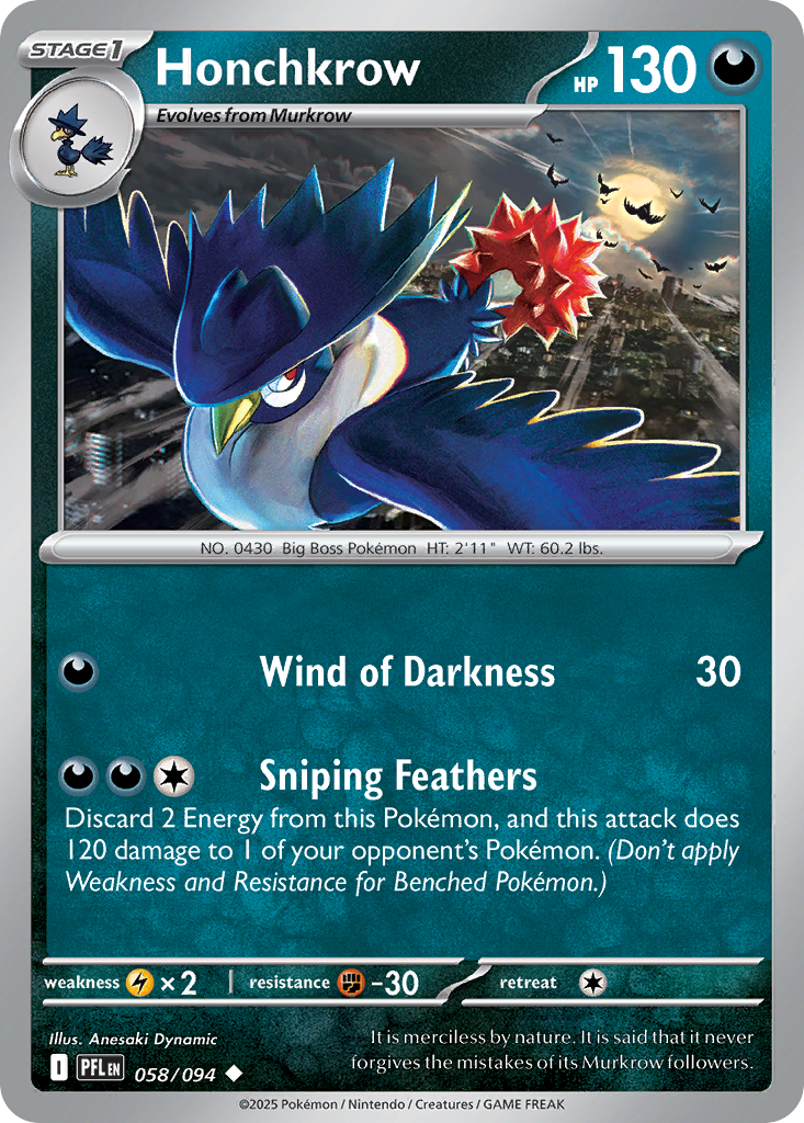 Honchkrow 058/094 Phantasmal Flames Pokemon Reverse Holo