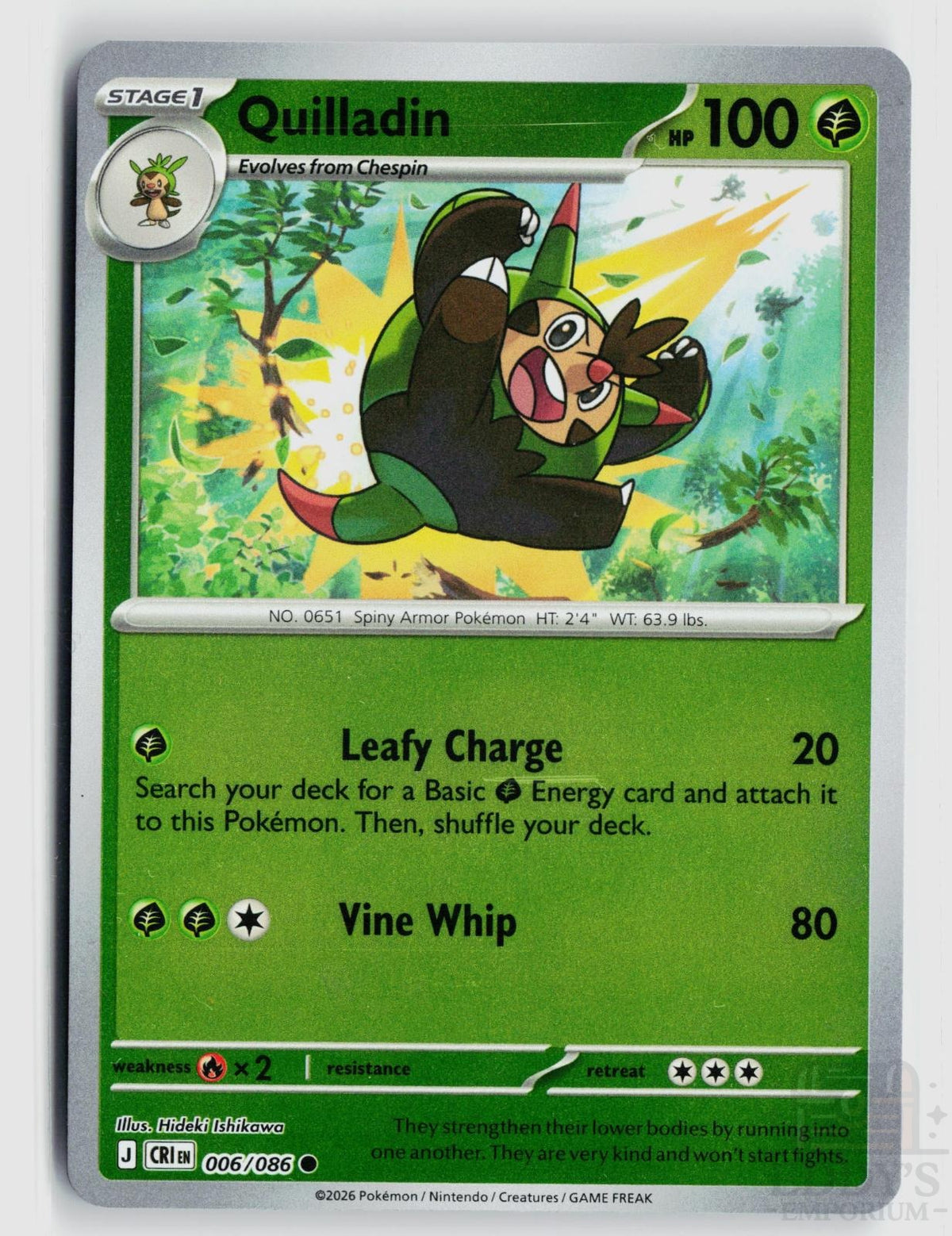 Quilladin 006/086 Chaos Rising Pokemon Reverse Holo Common NM