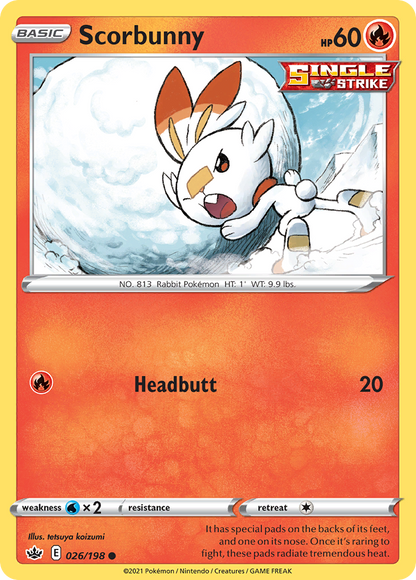 Scorbunny 026/198 Chilling Reign Pokemon Reverse Holo Common NM