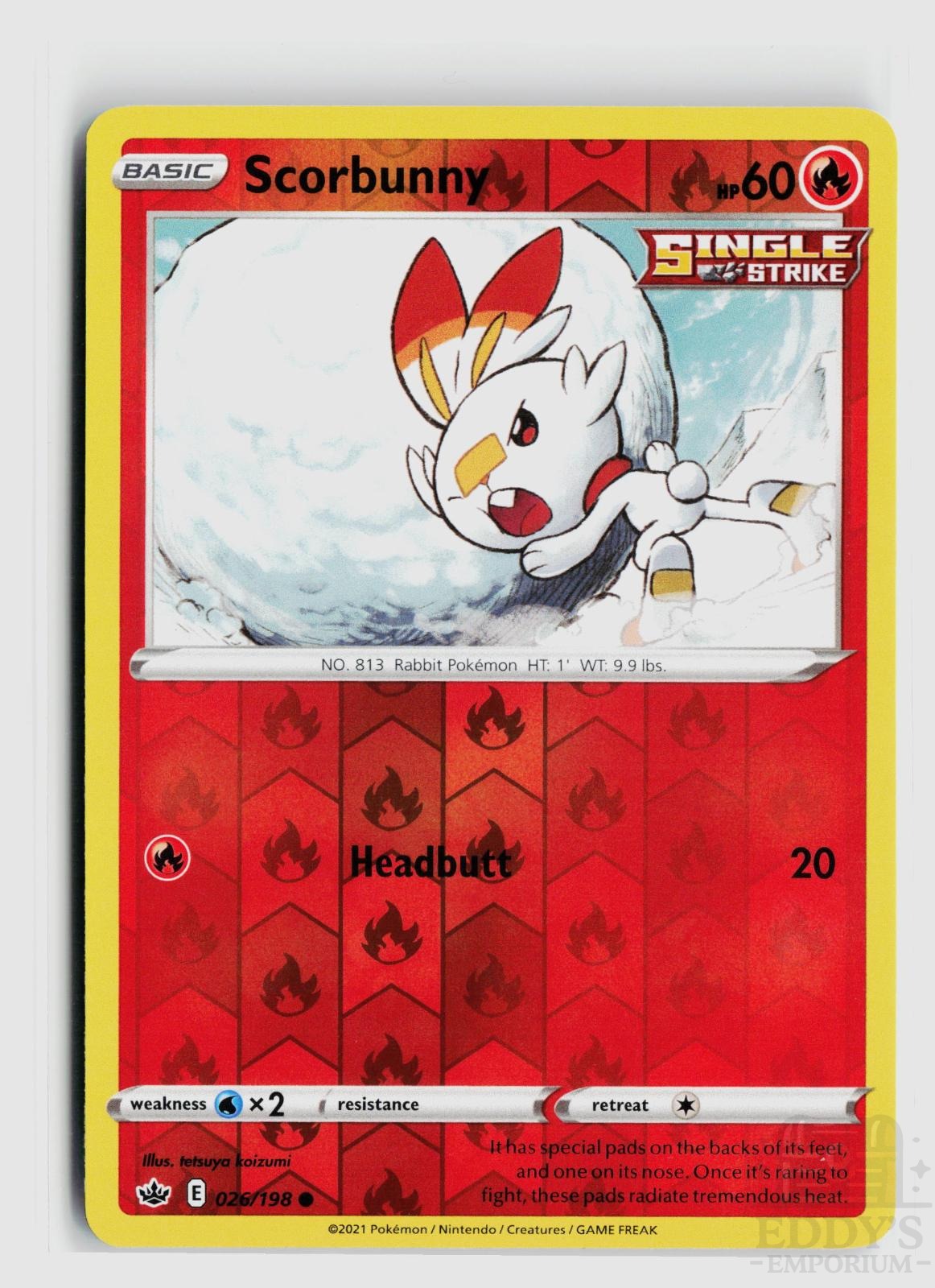Scorbunny 026/198 Chilling Reign Pokemon Reverse Holo Common NM